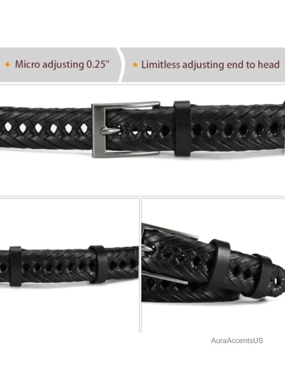 Men's Braided Leather Dress Belt, Woven Casual Belt for Jeans & Golf